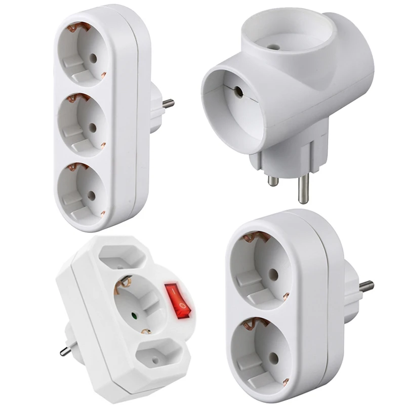 European 1 to 3 EU Schuko Socket Adapter Germany 2Way 3Way Wall Extension Power Outlet Converter Socket with Switch 16A Type E