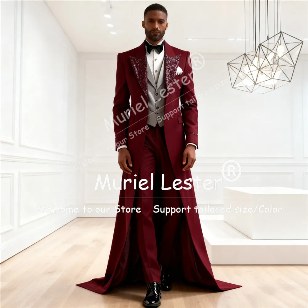 

Italian Design Suit Men For Wedding Sparkling Sequins Lapel Groom Tuxedos Customized Costume Homme 3 Pieces Man Banquet Attire