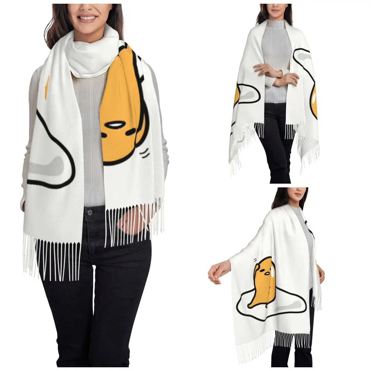 Gudetama The Lazy Egg Logo Shawl Wraps for Women Winter Long Soft Scarf Neckerchief Shawl Scarves