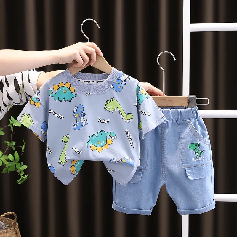 Summer Baby Clothes Suit Children Boys Girls Cartoon Dinosaur T Shirt Shorts 2Pcs/Set Toddler Casual Clothing Kids Tracksuits