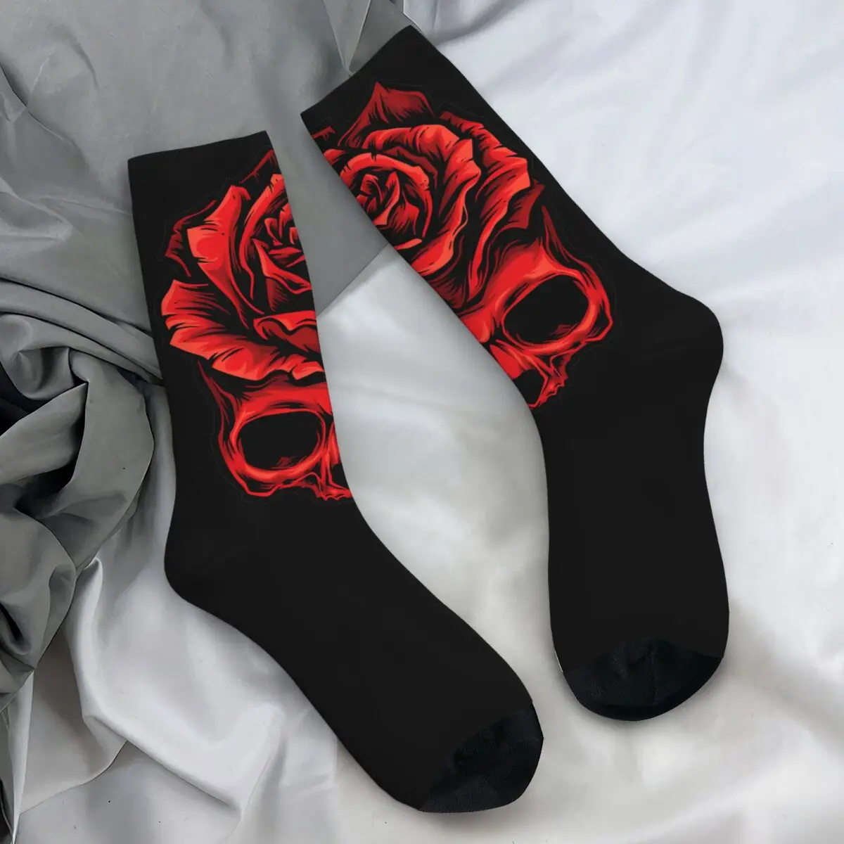 Calcetines de camuflaje monocromático para hombre, medias góticas de calavera y rosas, medias suaves medianas para correr, patrón de otoño, antisudor