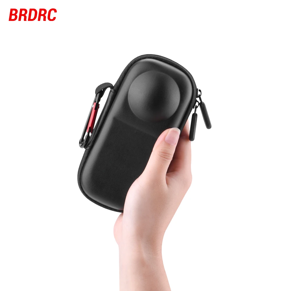 BRDRC Mini Carrying Case for Insta360 X4 Camera PU/Nylon Storage Bag Protective Shell for Outdoors Photography With Carabiner