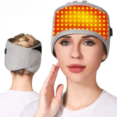 Almofada Térmica de Luz Vermelha 660nm para Testa, Alivia Desconforto na Cabeça, Relaxamento em Casa, 3 Modos, Ajustável com Velcro