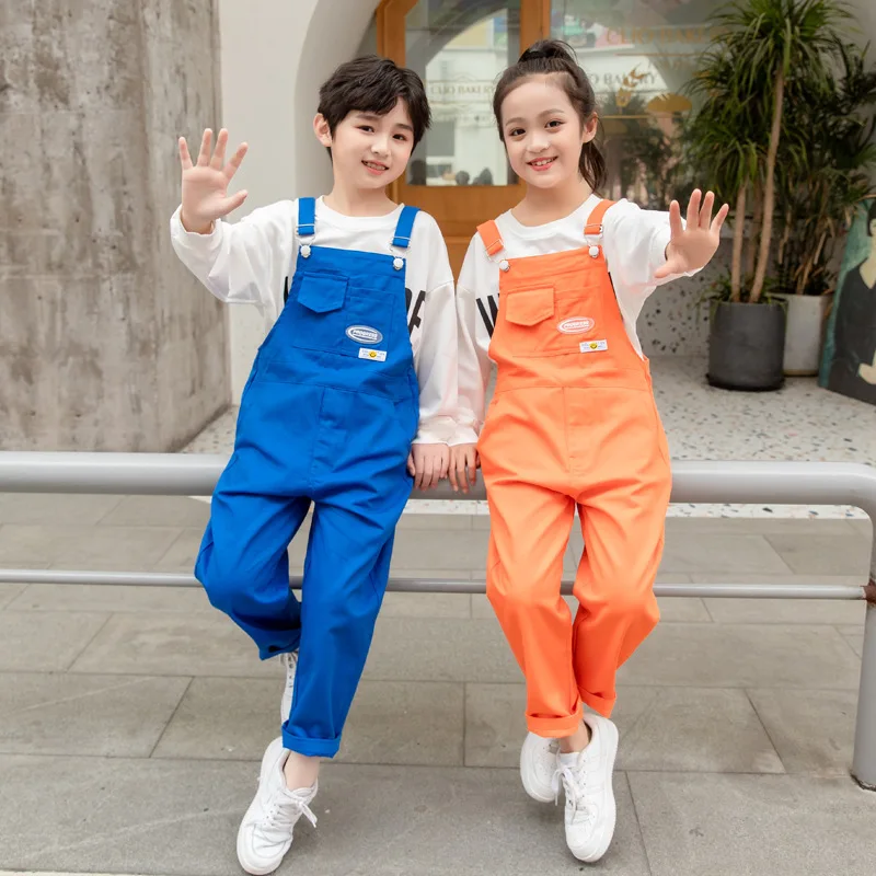 Children Hip Hop Loose Colorful Overalls Girls Patchwork Dungaree Boys Candy Color Jumpsuit Street Dance Romper Kids Streetwear