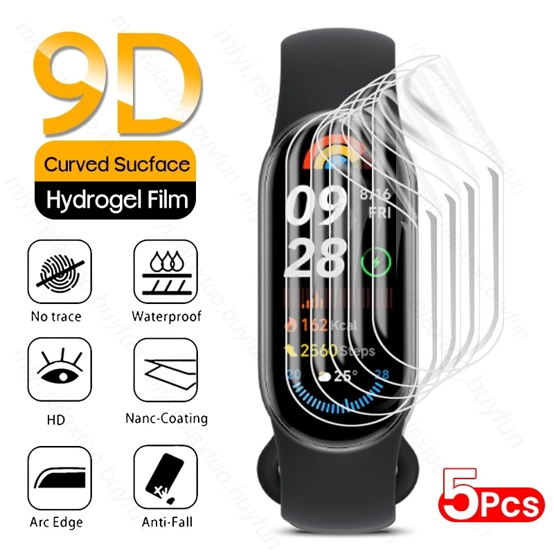 5PCS Hydrogel Film For Xiaomi Band 9 Xiomi Xaomi Xiami Mi Band9 MiBand9 NFC 2024 9D Curved Screen Protector Soft Film Not Glass