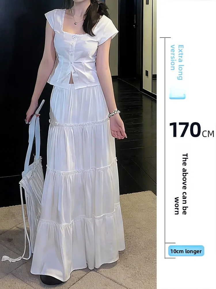 

Удлиненная балетная юбка с драпировкой, женская летняя новинка, с высокой талией, универсальная, А-силуэт, юбка-солнце