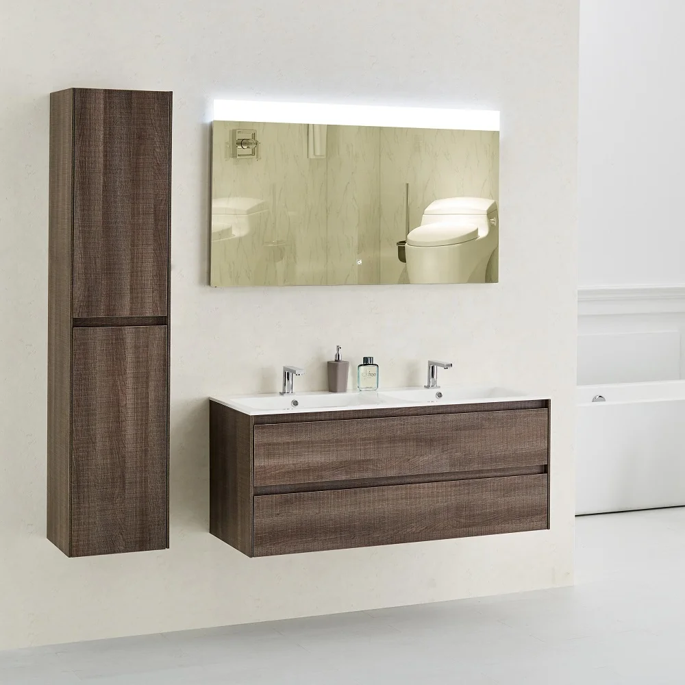 

Распродажа, современный роскошный деревянный шкаф для ванной комнаты с двойной раковиной и светодиодной подсветкой