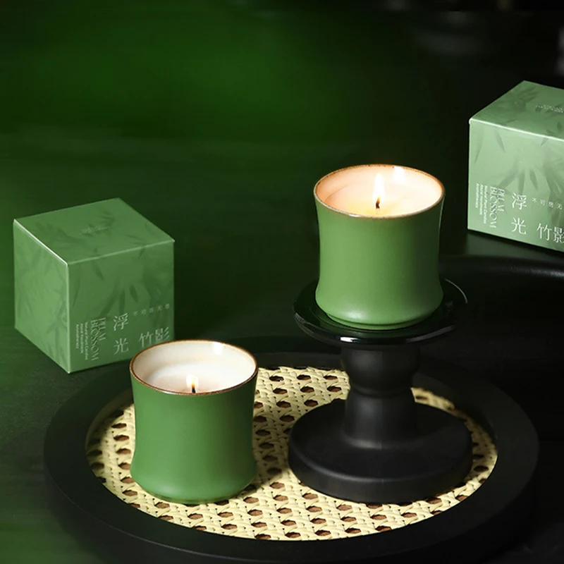 1PC Bamboo Joint Scented Candles Stoneware Ceramics Creativity Candle Holder Home Decor Christmas Birthdays Scented Candle Gift