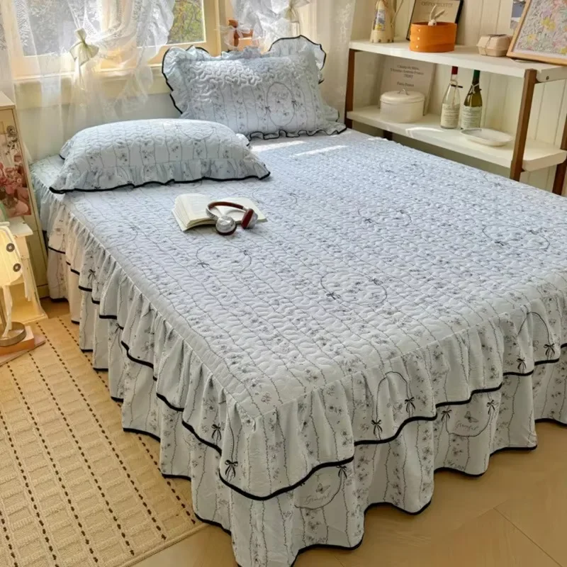Autumn Winter Cotton Bed Cover Single Piece 1.5/1.8m Three Piece Lace Beds Skirt Set Anti Slipwarm Protect Covers Bedroom Decor