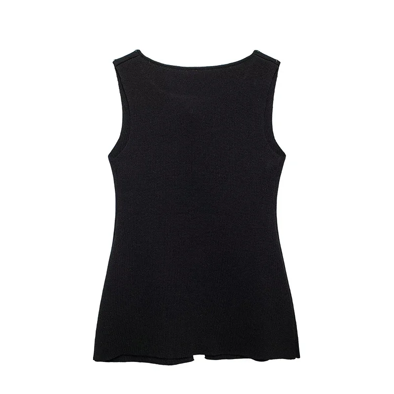 Women Fashion Solid Single Breasted Knitted Vest Tank Tops Vintage O-Neck Sleeveless Female Chic Lady Tops