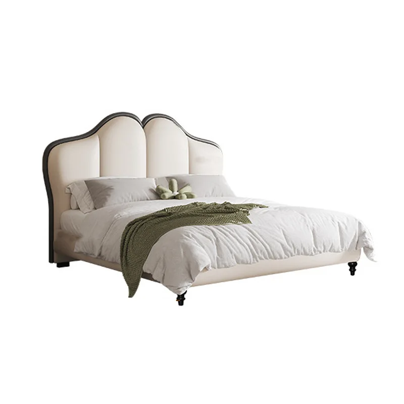

retro leather Internet celebrity master bedroom premium big Sima butterfly double soft bag thin bedside flush bed