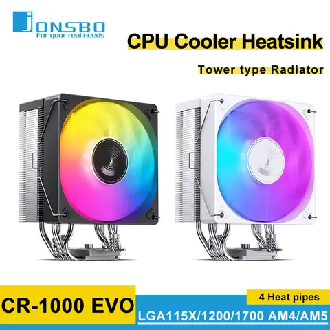 Jonsbo CR-1000 EVO CPU Cooler 4 Heat Pipes Radiator 120mm ARGB PWM CPU Cooling Fan  TDP 220W Intel LGA 115X 1200 1700 AM4 AM5