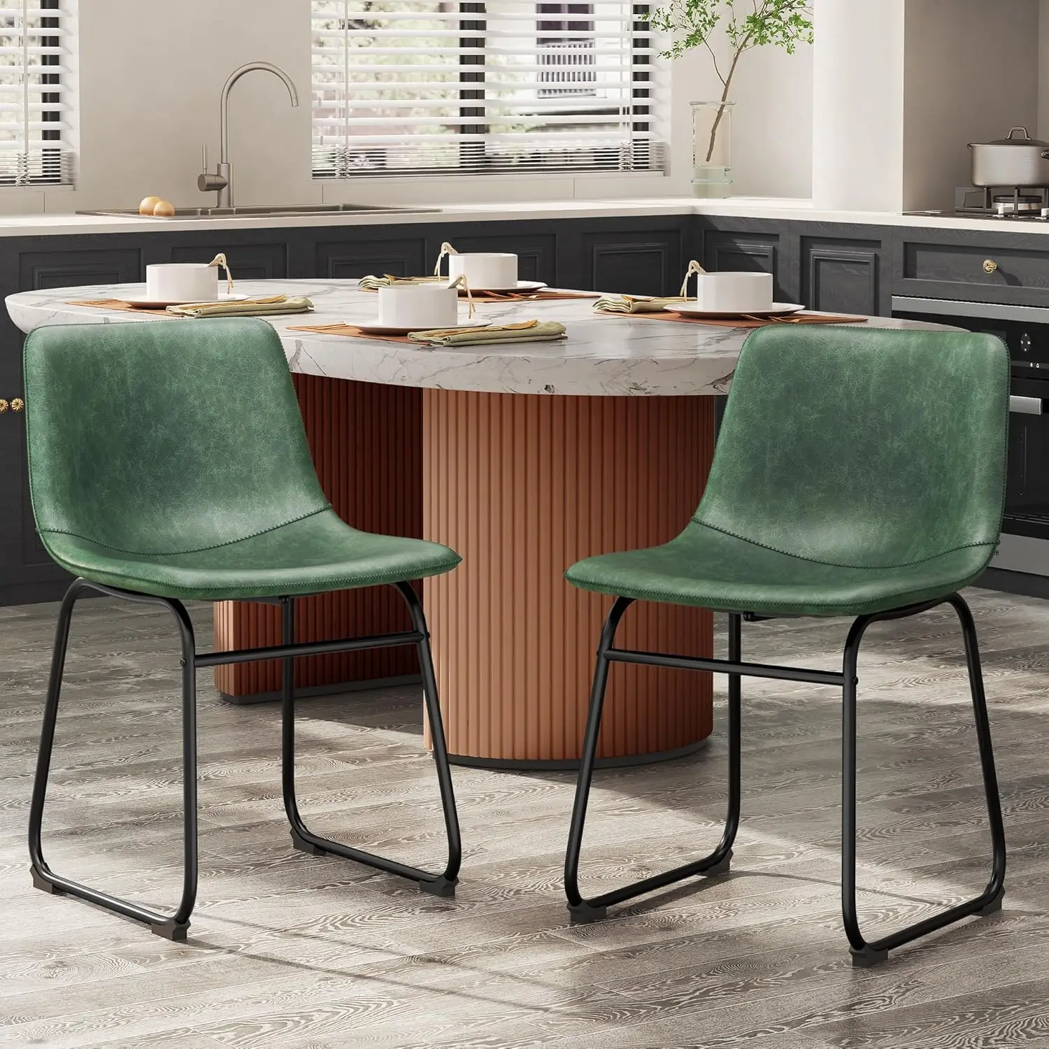 

Dining Chairs Set of 2, PU Leather Armless Dinner Chairs with Backrest, 18" Modern Kitchen Dining Room Chair with, Customized