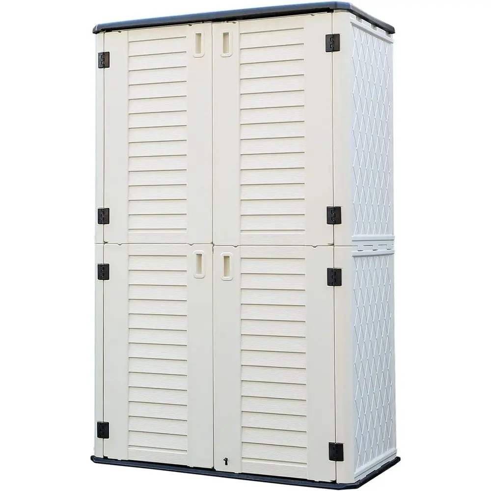 

Weatherproof Multi-Purpose Outdoor Storage Cabinet with Lawnmower and Garden Accessory Space (White, 53 cu ft)