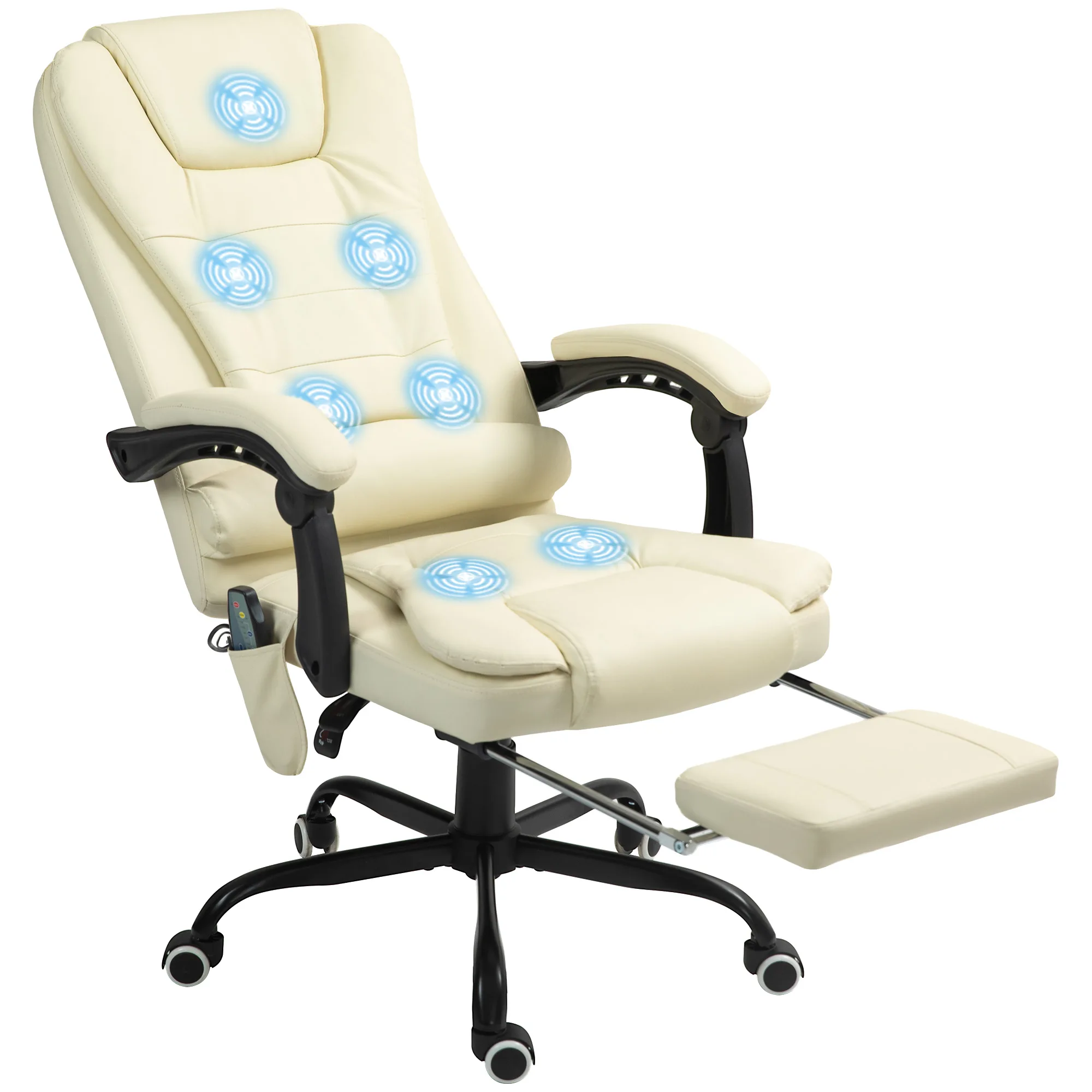 Pu Leather Massage Computer Chair W/ Padded Seat and Adjustable Height, Cream