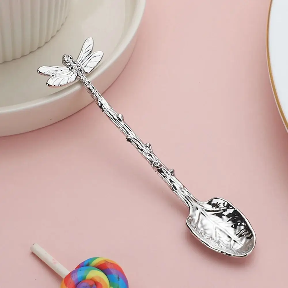 Stirring Spoon Twig Design Dragonfly Coffee Spoon Vintage Smooth Edges Dessert Spoon Zinc Alloy Teaspoon Pudding