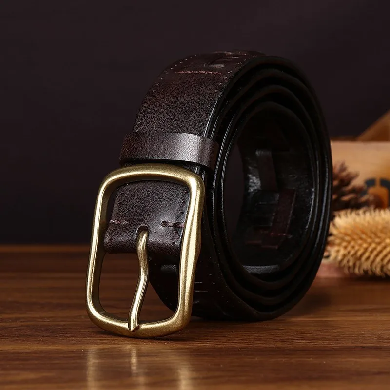 Men's hand-woven belt with pin leather top layer and cowskin woven workwear