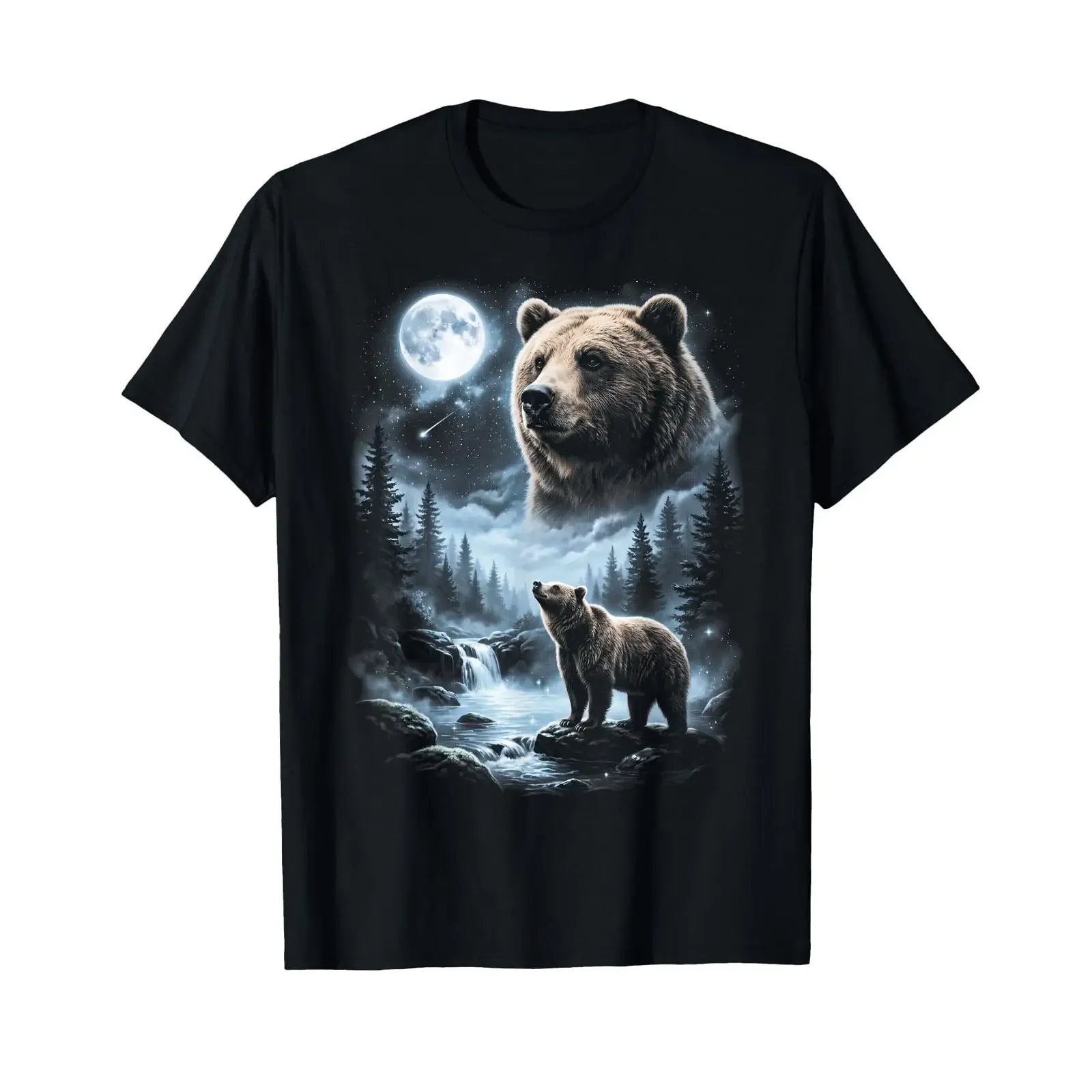 Grizzly Bear Howling at Moon 90's Retro T Shirt vintage Washed Top For Everyday Wear Comfortable Slightly graphic