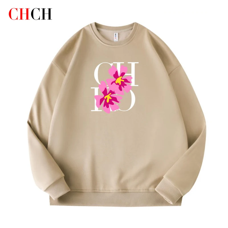 CHCH Fashion Trend Pullover Simple Round Neck Sweatshirts Men/Women Long-sleeved Lettered Loose Basic Hoodies