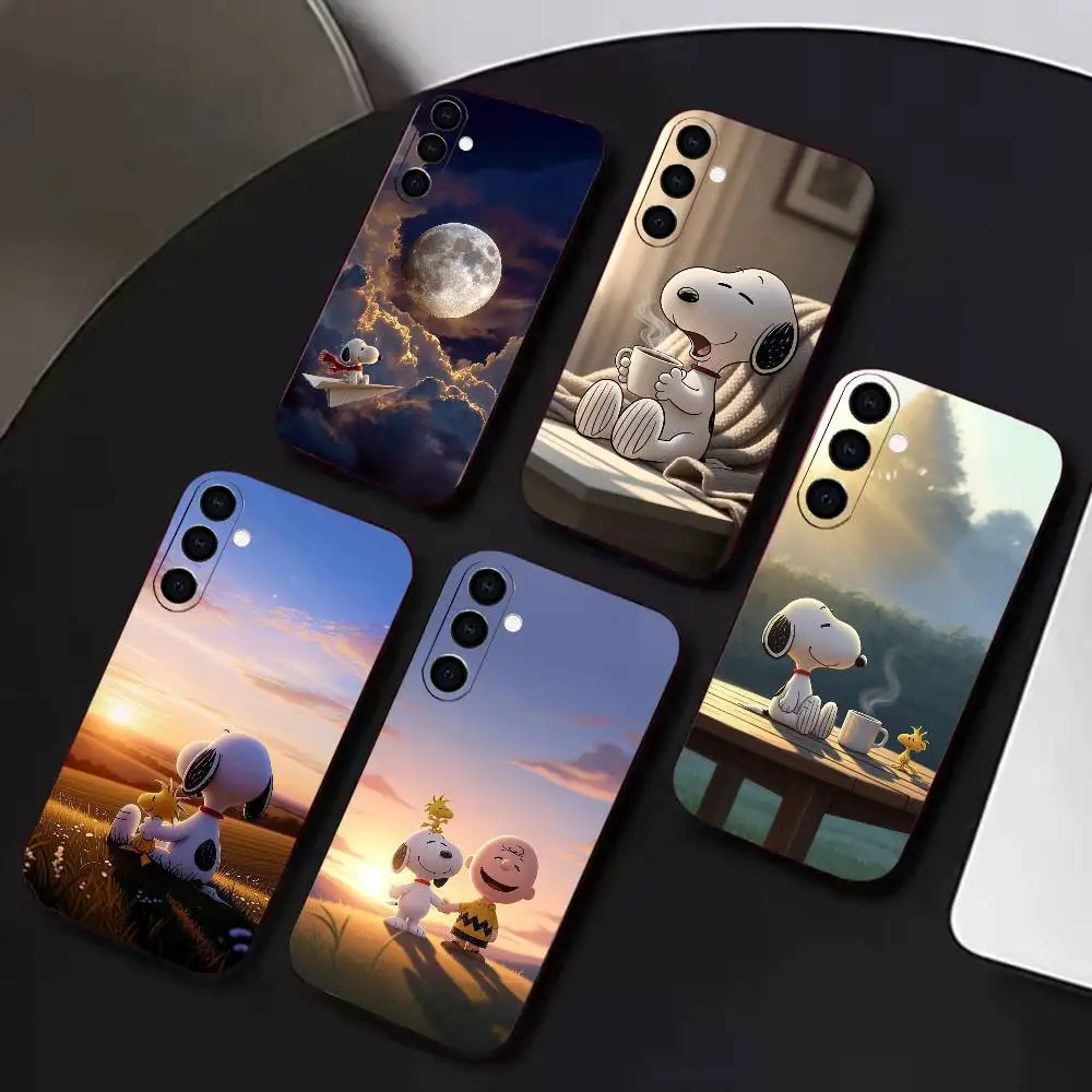 Adorable S-snoopys cute  Phone Case For Samsung A72,A71,A72,A70,A53,A52,A51, Black Soft Cover TPU