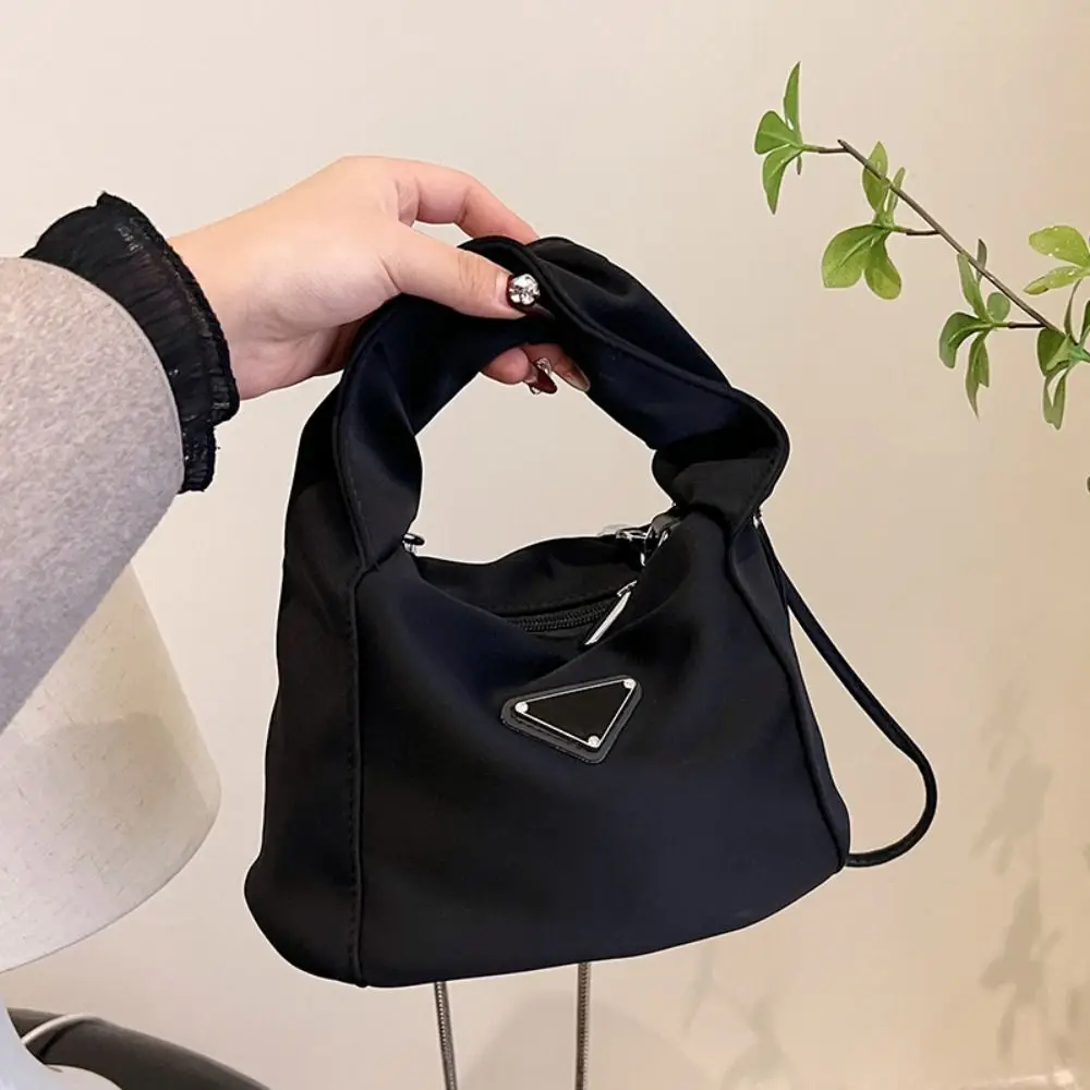 Korean Style Black Hand Bag Black Pleated Handle Triangle Brand INS Shoulder Bag Luxury Portable Fashion Crossbody Bags Girls image 2