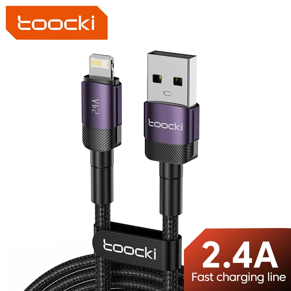 Toocki 2.4A USB Cable for iPhone 14 13 12 Pro Max XS XR iPad 1/2Pack Lighting Fast Charging Charger Aluminum iP Cable for iPhone