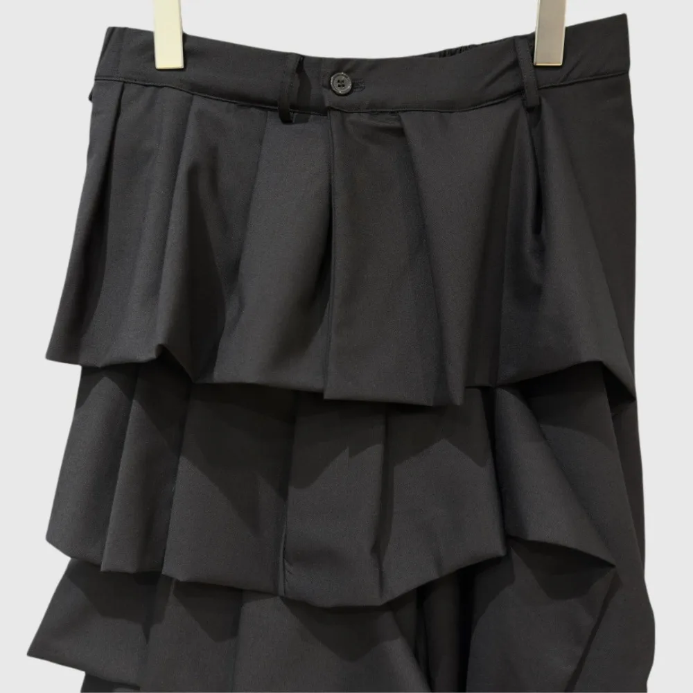 High Street Capris Women's Korean Version Simple Multi-layer Pleated Ruffle Edge Decoration Splicing Casual Long Pants