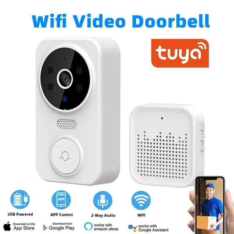 Sonnette vidéo Tuya WiFi pour maison intelligente, sonnette de porte sans fil, batterie aste, caméra HD extérieure, sonnette visuelle, 2.4 mesurz