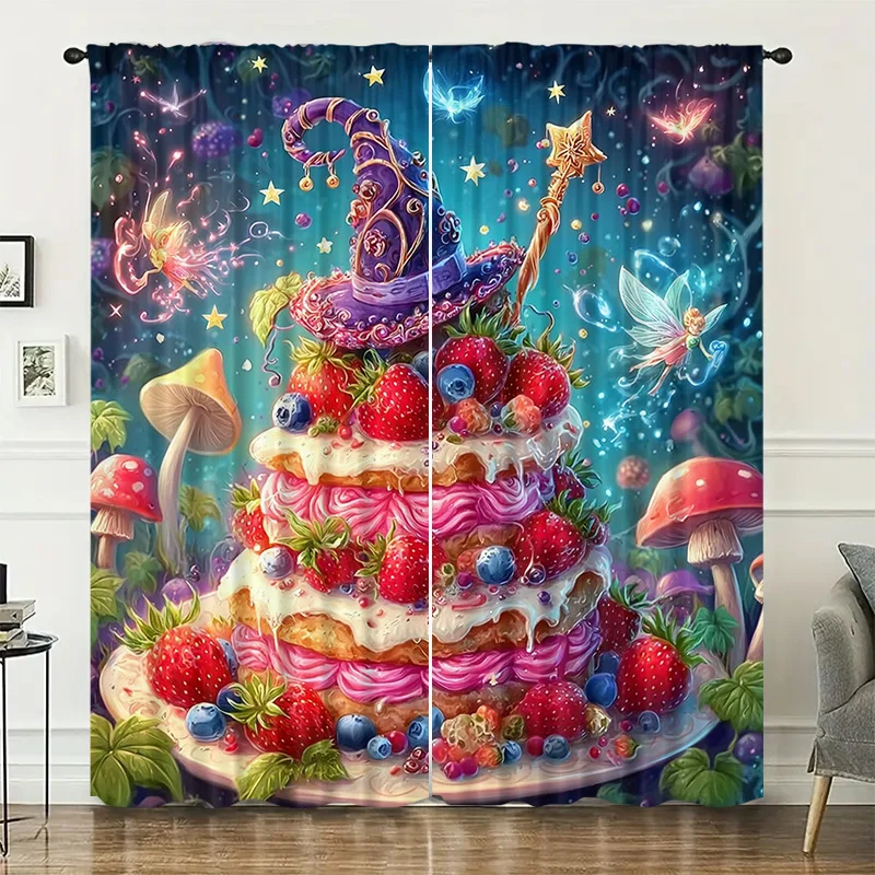 Whimsical Fairy Strawberry Mushroom Magic Curtains Nursery Room Decor Boho Fantasy Backdrop Curtain for Kids Party Storage
