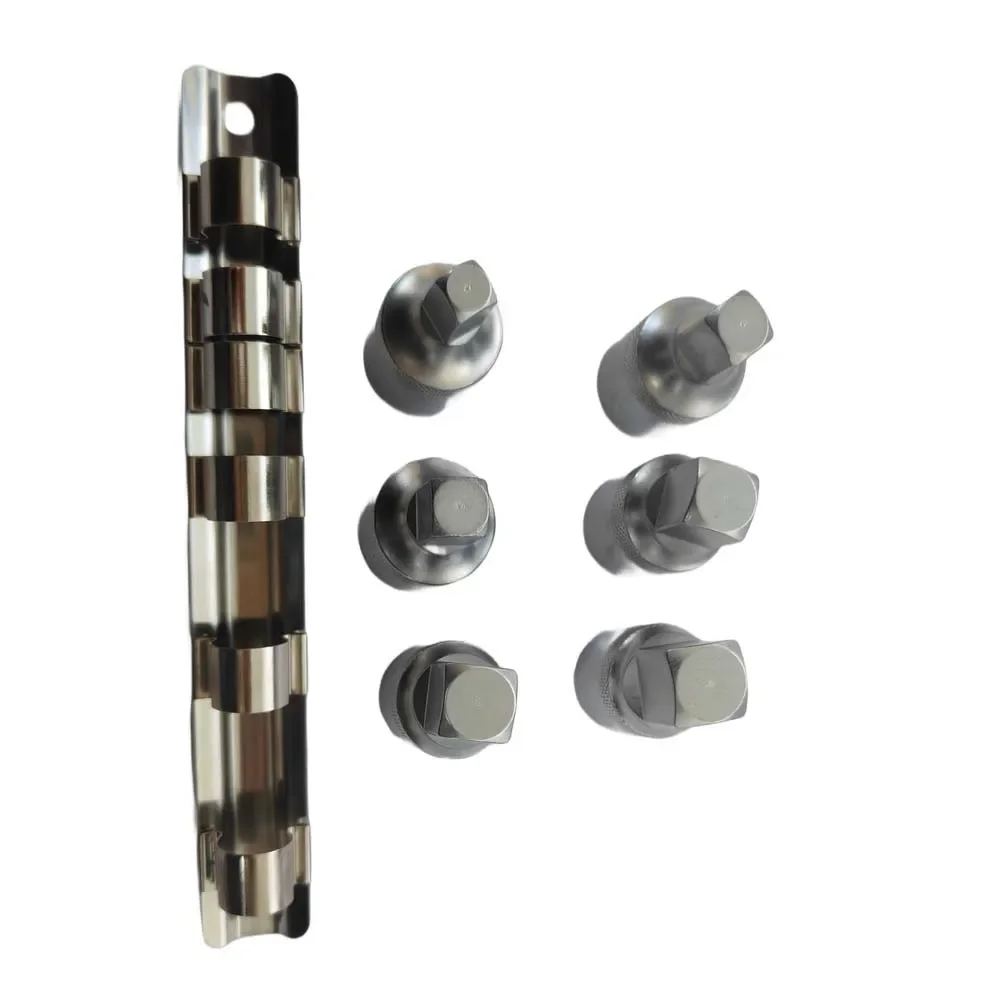 6pcs square oil sump drainplug key tools set with stand for removal and transmission repair 8 10 12 14mm 3/8 1/2 inch steel