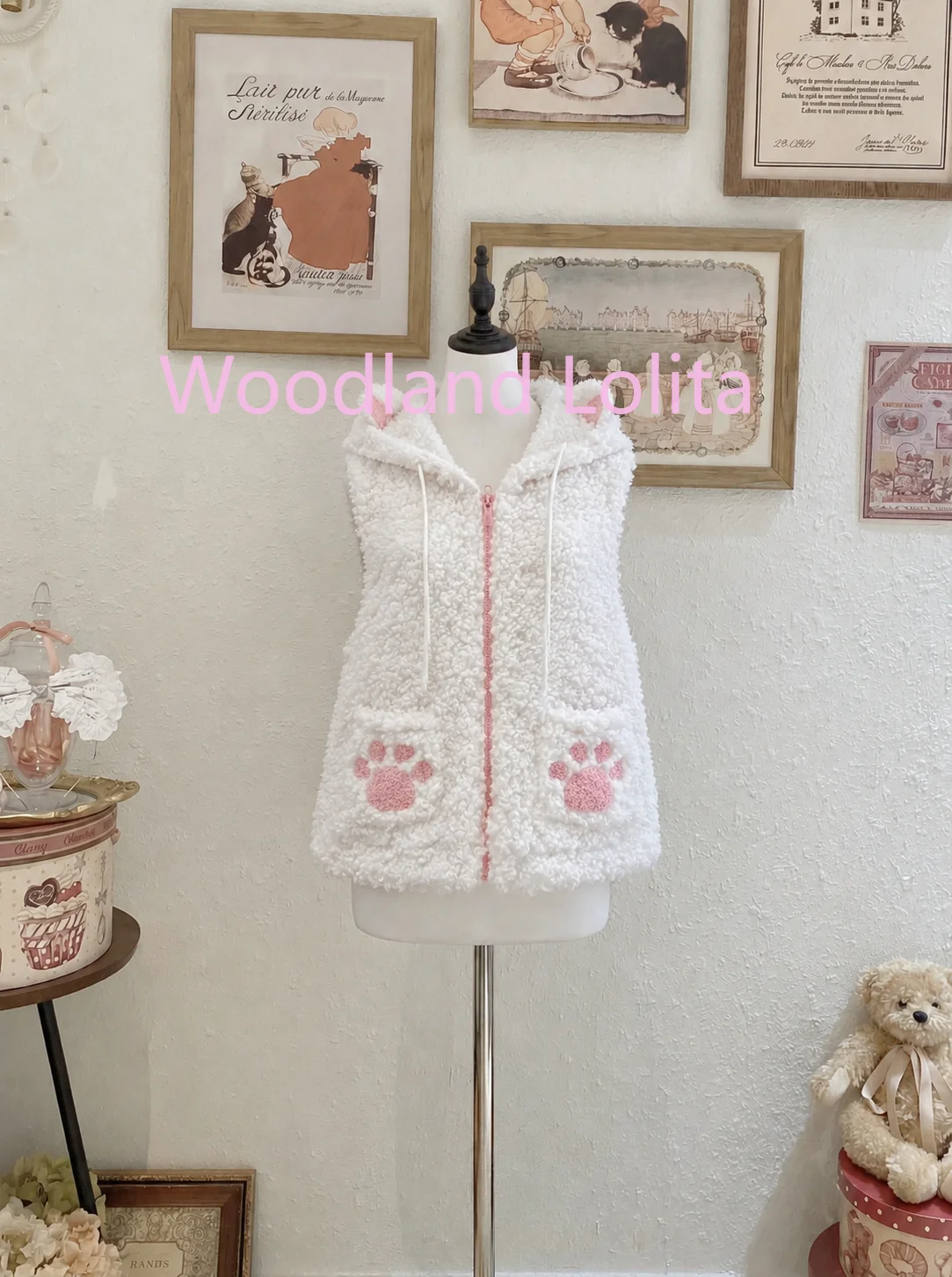 Japanese Kawaii Plush Bear Ears Lolita Hooded Coats Y2k Aesthetic Cartoon Waistcoat Harajuku Girls Sweet Zipper ​​Vest Jackets