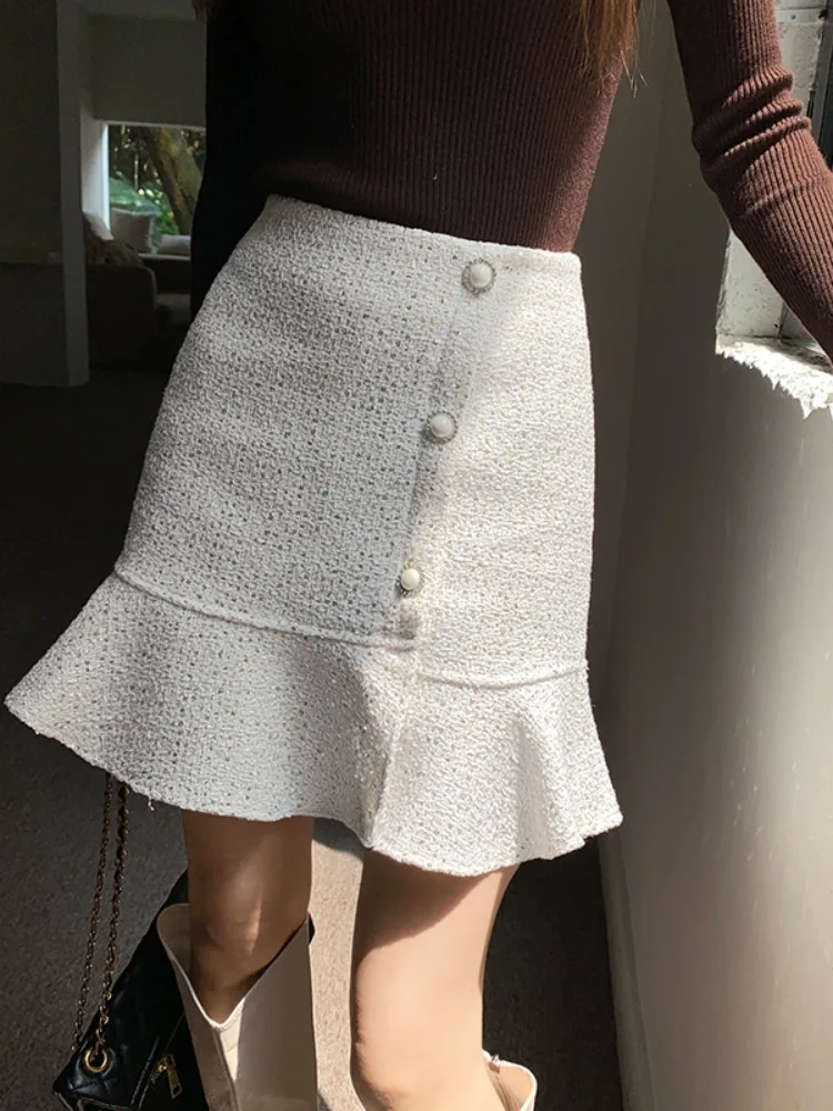 Shiny Sequin Half-length Fish-tail Skirt Women's High-waist Slimming A-line Short Skirt Commute Korean Style No-slit Zipper