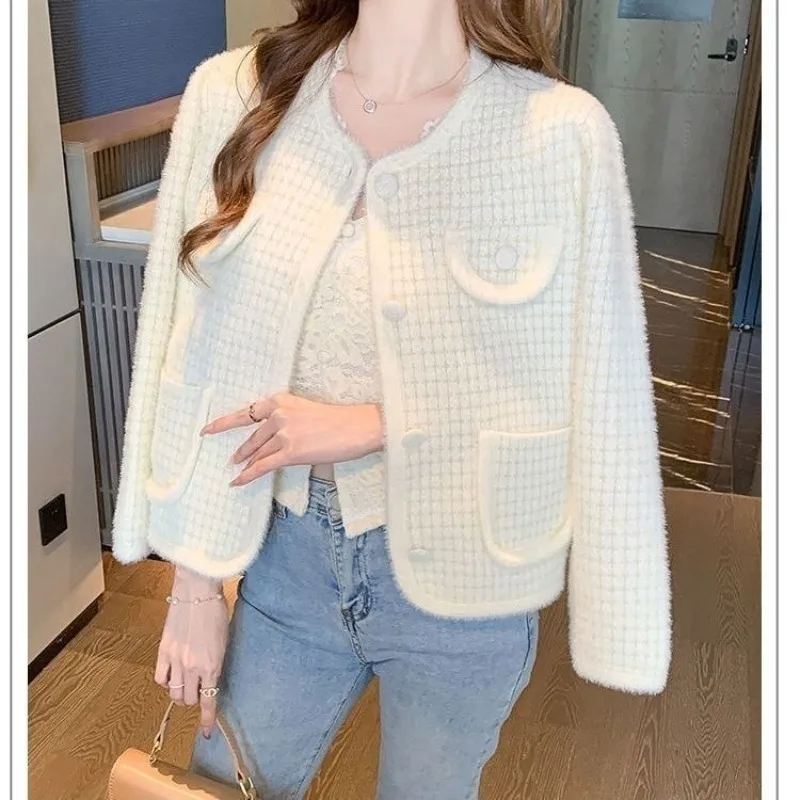 

Маленькие ароматные пальто, однобортные клетчатые карманы, куртки контрастного цвета, модные топы с элегантным дизайном, осенняя новая женская одежда