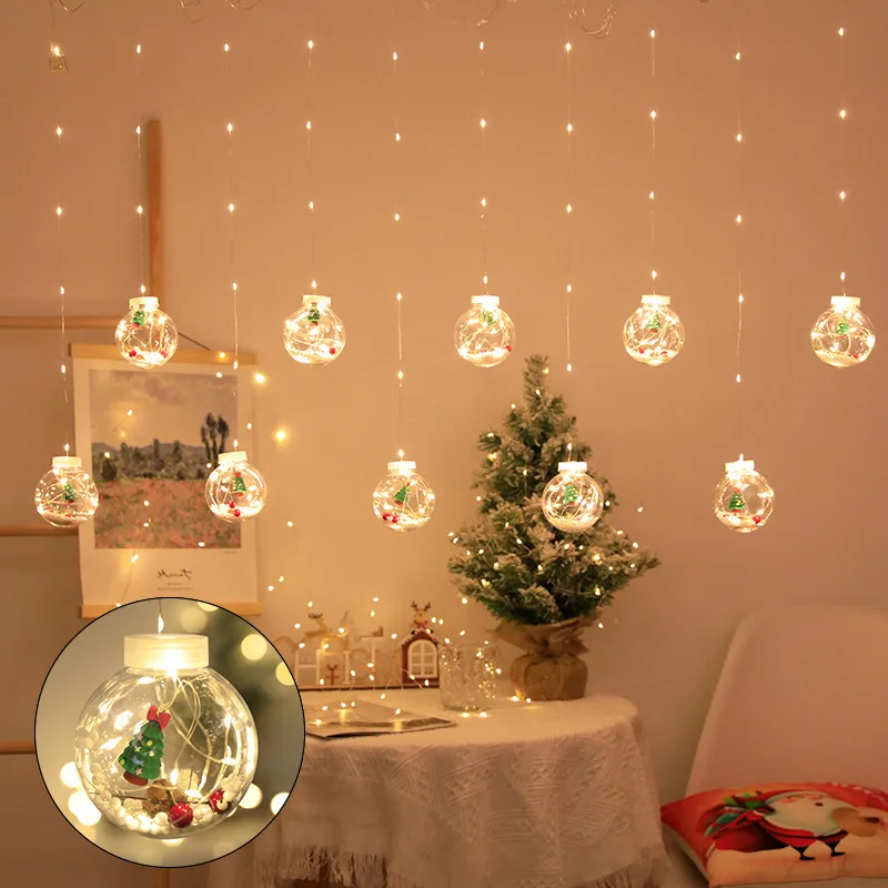 

LED Garland Curtain 3m Wishing Balls Light String Christmas Ornament Fairy Light Room Window Decoration For Home Droop 0.5m 0.7m