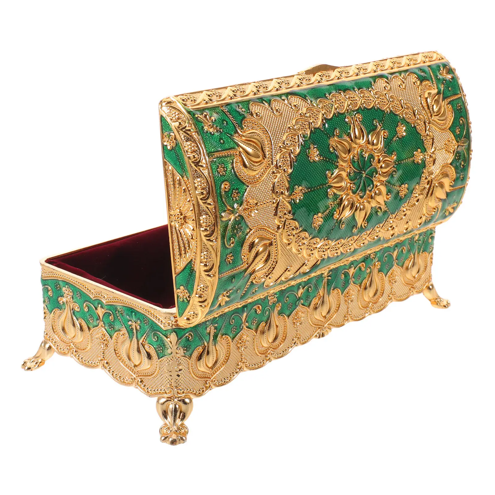 

Vintage Enamel Jewelry Box with Hinged Lid Carved Floral Design Jewelry Organizer for Rings Necklaces Indoor Use Storage Case