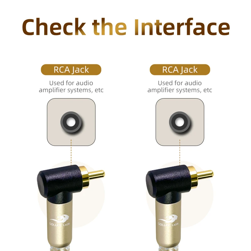 90° Dual Right Angle RCA Male-Male Cable GOLLEY LION Upgraded – Durable & Anti-Tangle, Delivers HiFi Sound, for Home Theater/Gam