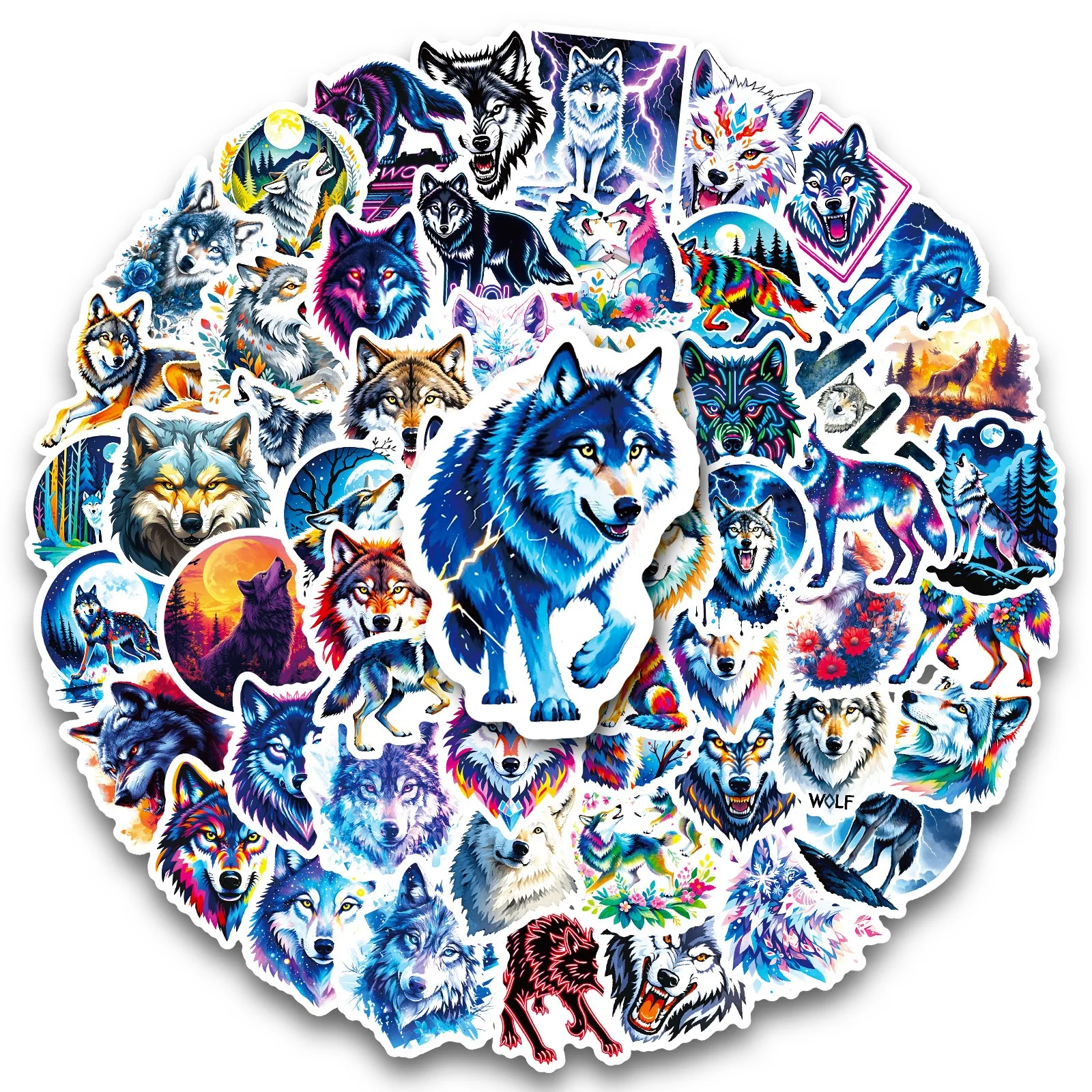 10/56 Uds. Pegatinas de animales de lobo fresco, decoración artística de PVC impermeable estética, taza de agua para ordenador portátil, pegatina para teléfono y portátil, juguete para niños