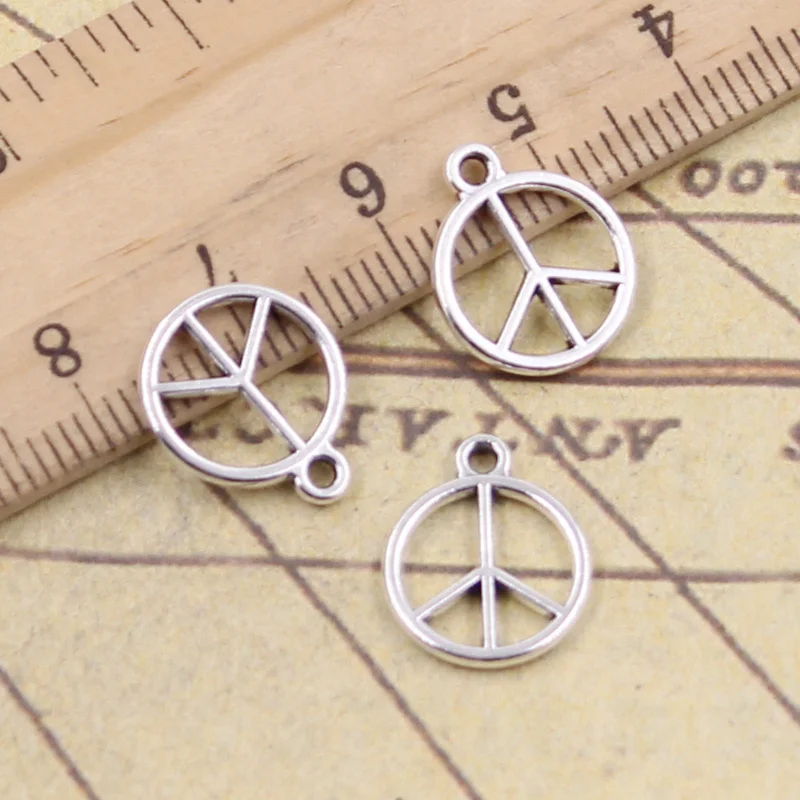 60pcs Charms Double Sided Lovelypeace 16x14mm Antique Silver Color Pendants Making DIY Handmade Tibetan Finding Jewelry