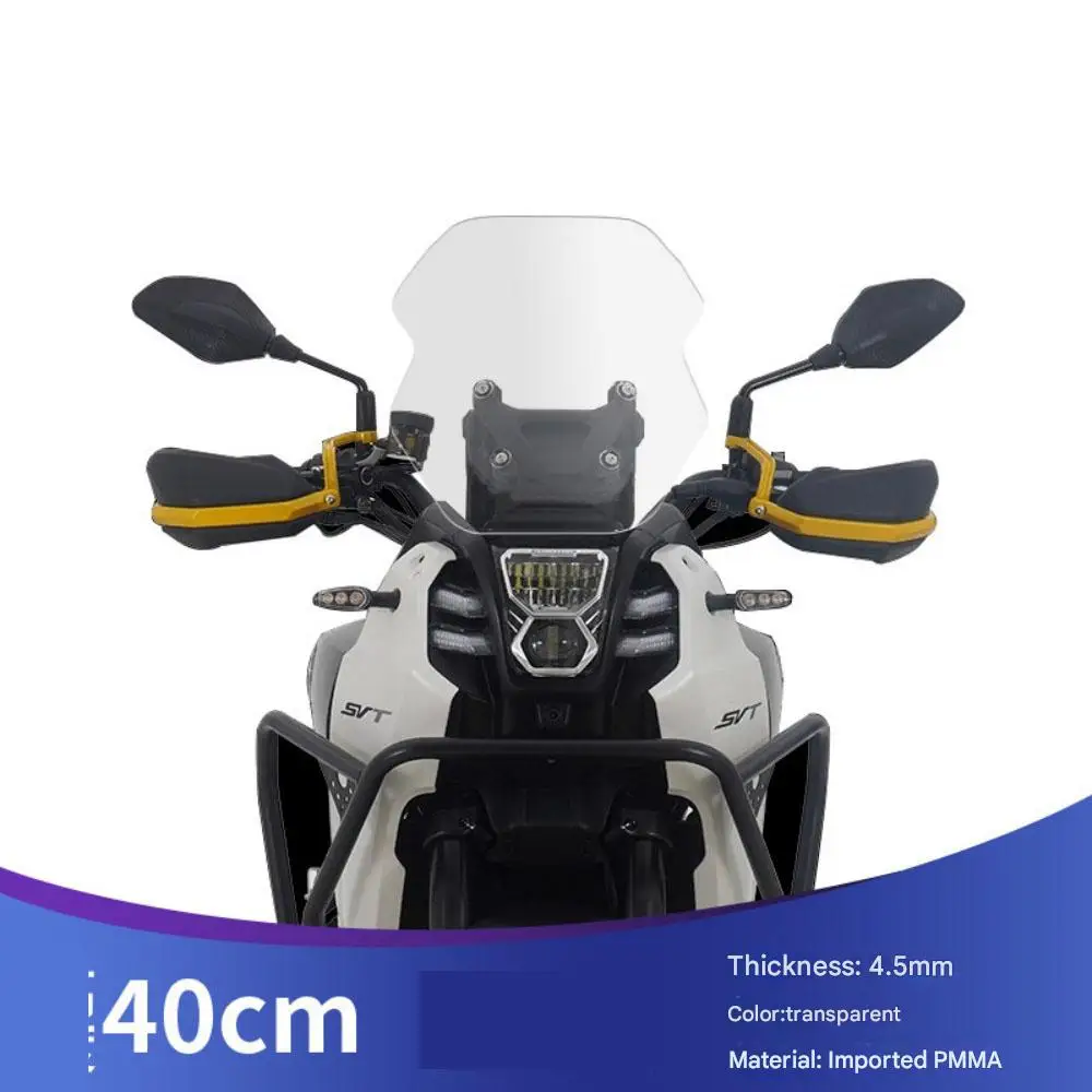 For QJMOTOR SVT 650X Heightened Windshield Thickened PC Transparent Front Windscreen Rainproof Chest Guard