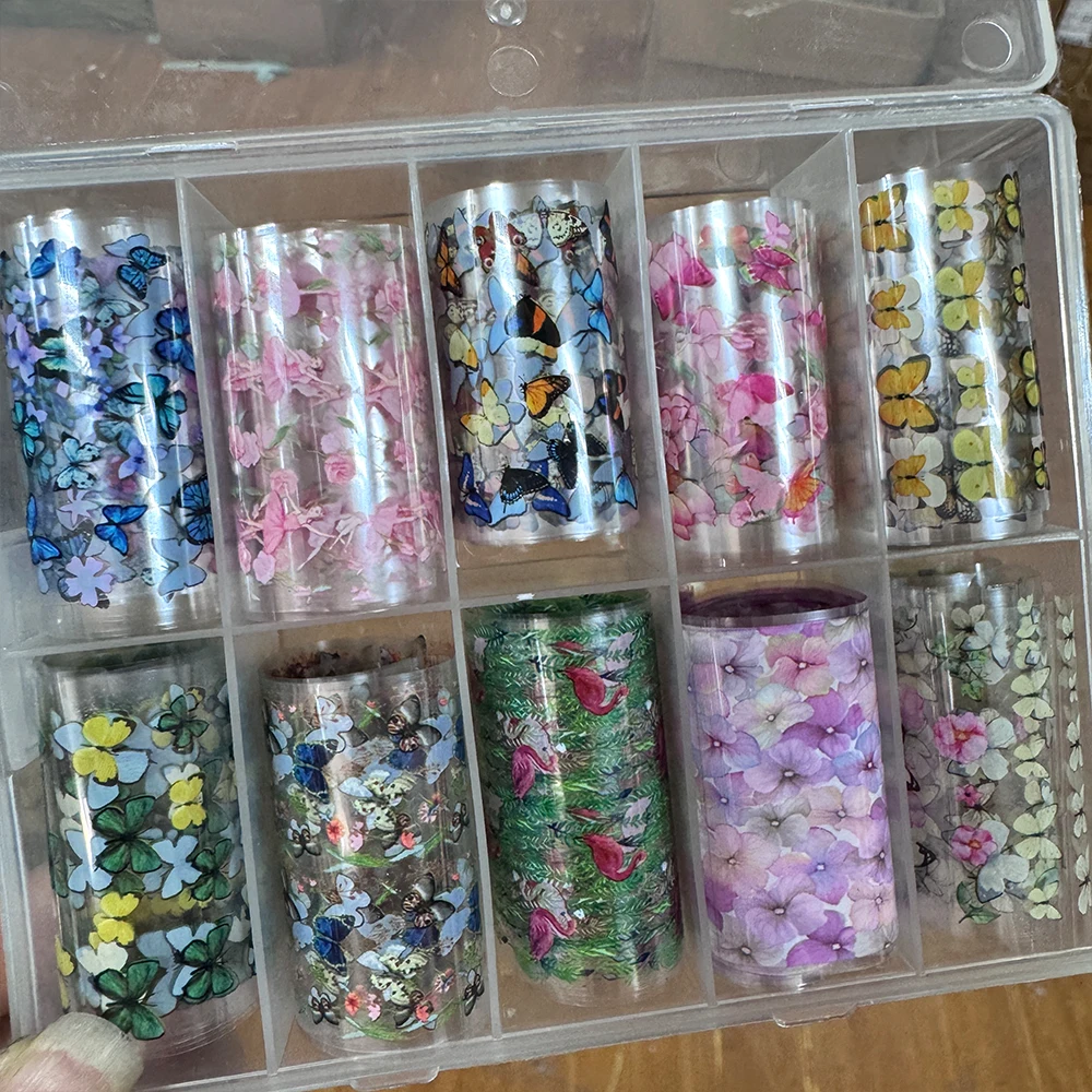 

10Rolls Flower Butterfly Nail Foil 3D 100*4cm Colorful Butterflies Nail Transfer Foil Sticker Quick Transfer Slider for Nail DIY