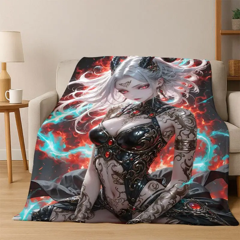 Cartoon Gothic Cute Lace Girls Anime Flannel Blanket Soft Warm Throw Blanket for Bedroom Living Room Bed Travel Camping Picnic