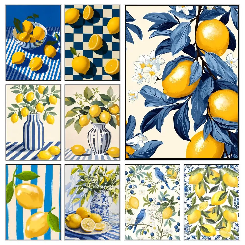 Artistic Concept B-blue-toned watercolor lemon Poster Trendy Aesthetic Wall Decor for Dorm & Bedroom