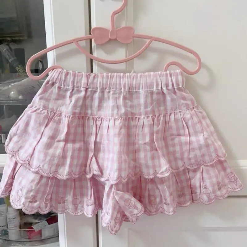 Japanese Harajuku Plaid Skirt Women High Waist Jupe Kawaii Embroidered A Line Skirt Girls Sweet Princess Style Cute Mini Skirts