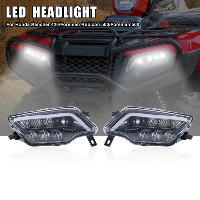 LED Headlights Assembly with halo ring  for Honda Pioneer 1000 2016-2023/ Rancher 420 / Foreman 500 / Rubicon 2014-2019