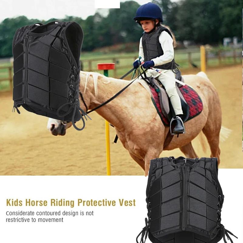 Horse Riding Vest Black Zipper Equestrian Vest for Adult Children Horse
