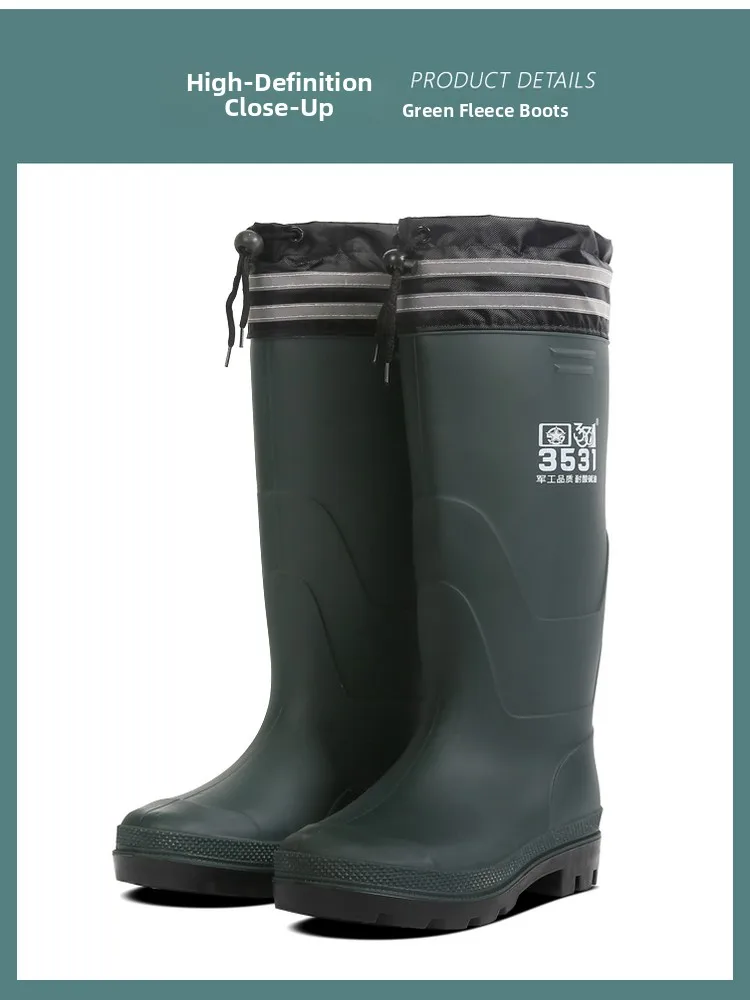 

Men's Winter Rain Boots High-Tube Fce Lined Work oes Waterproof Non-Slip Warm Booties for Middle-Aged And ly