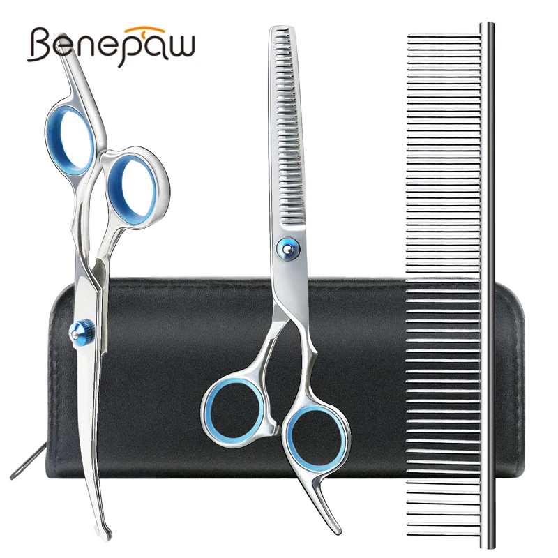 Benepaw Professional Safe Dog Scissors Clippers Kit Stainless Steel Cat Pet Grooming Set Thinning Shears Curved Scissors Comb