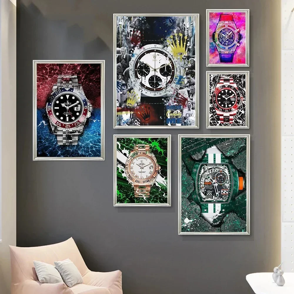 (2D canvas painting)  HD Canvas Wall Gift Modern Watch Clocks Abstract Graffiti Art Pop Nordic Style Poster Prints Living Roo