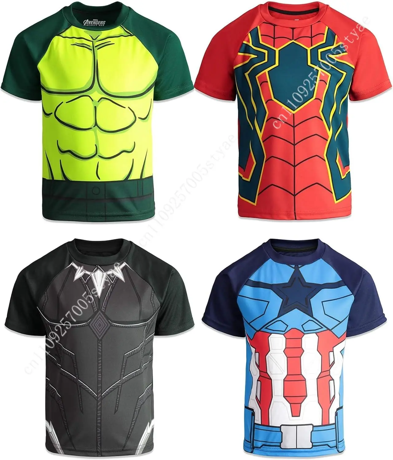 

Marvel Avengers 4 Pack Cosplay Athletic T-Shirts Toddler to Big Kid Sizes (2T - 18-20) Cosplay