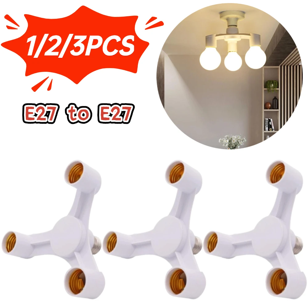 

3In1 E27 to E27 Extended LED Bulb Socket Splitter Adapter Bracket, 3 Head For Photography Studios, Kitchens, Restaurants 1-3PCS